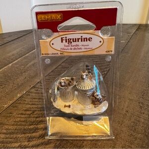 Vintage 2004 Lemax Trash Can Bandits Raccoons Village Figurine Christmas New